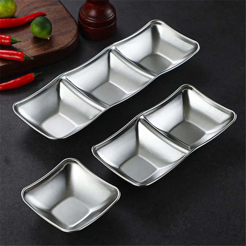 304 Stainless Steel Seasoning Dish Barbecue Sauce Tray Hot Pot Dipping Bowl Ketchup Vinegar Plate Kitchen Tableware