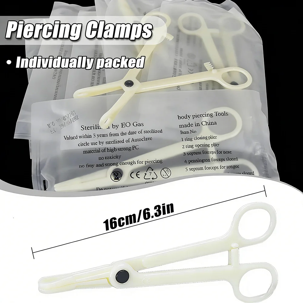 

25pcs Piercing Forceps Round Slotted Disposable Piercing Clamps Septum Pliers for Lip Navel Tongue Belly Ear Nose Piercing Tools
