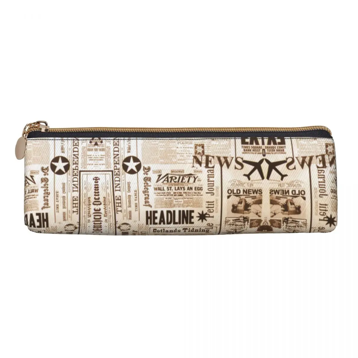 Newspaper Design Pencil Case Vintage Print School Pencil Cases PU Leather Students Cool Large Pen Box Stationery Organizer