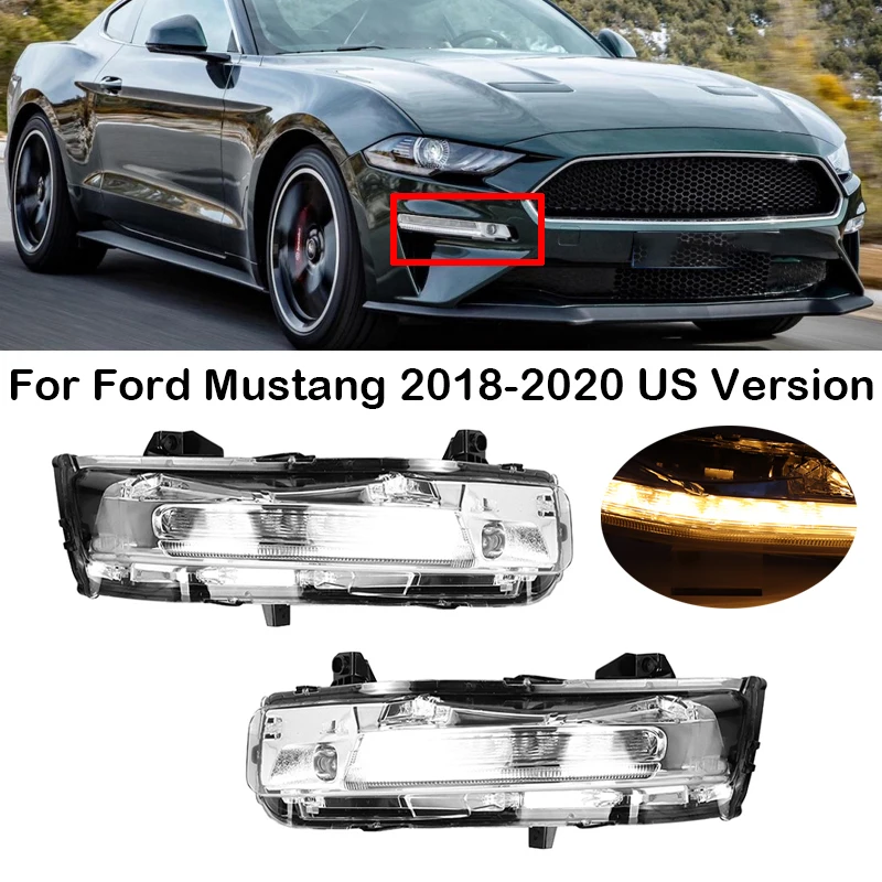 For Ford Mustang 2018 2019 2020 US Version LED Car Front Bumper Fog Light Fog Lamp DRL Daytime Running Lights Turn Signal Light