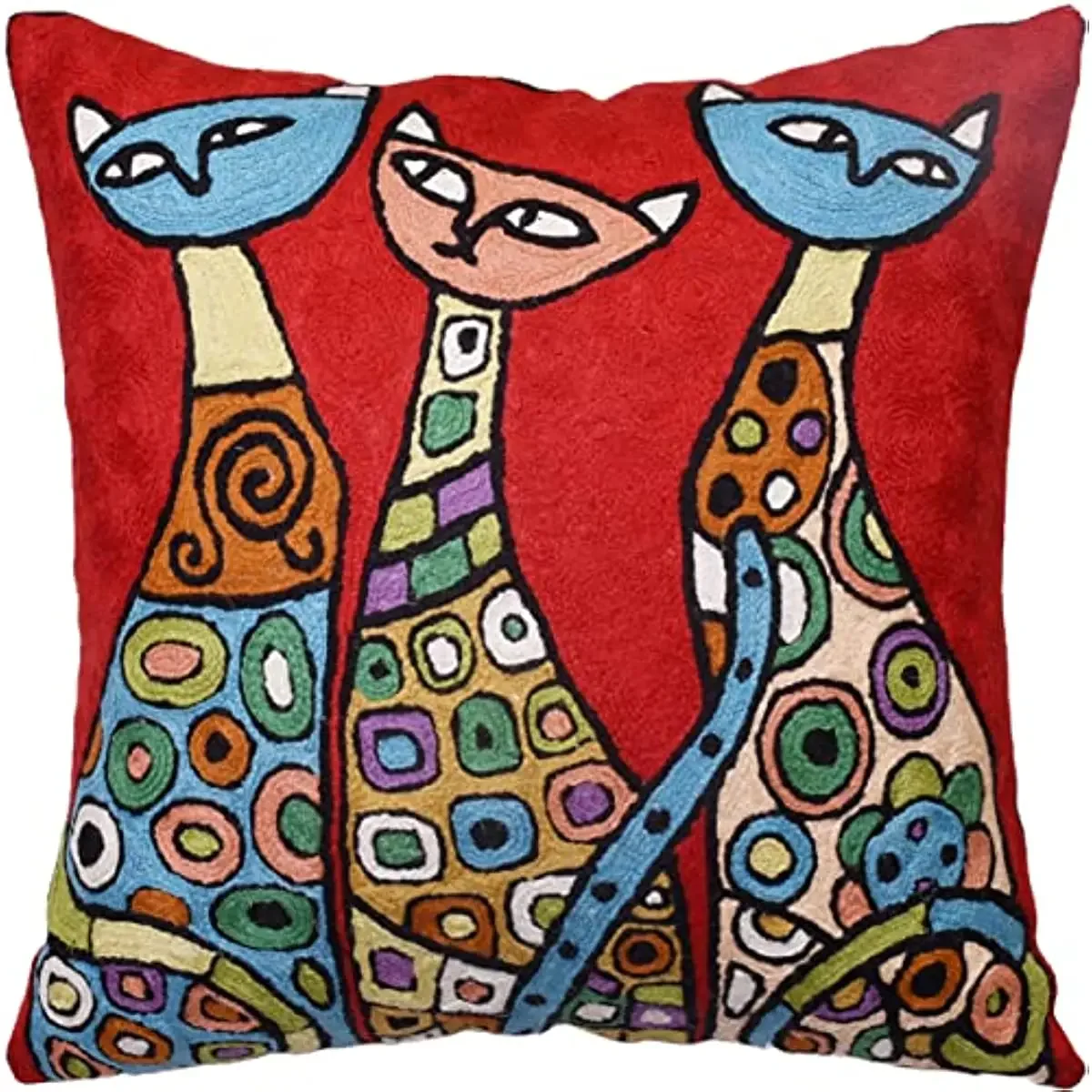 

Cute Cat Pillow Cover | Red Pillows | Abstract Cat Cushion | Teal Kitty Accent Pillows | Gift