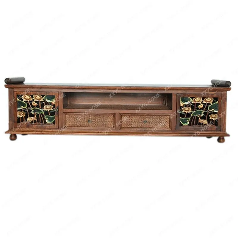 

Southeast Asian Style Furniture Solid Wood TV Cabinet Ancient and Modern Log Furniture Thai Hand-Painted TV Cabinet