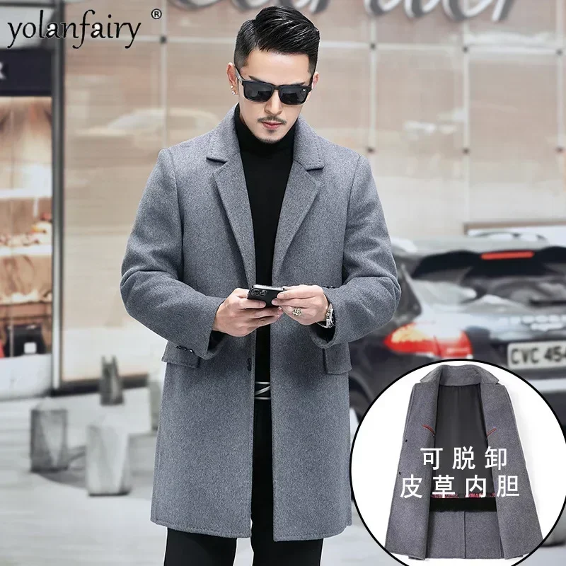 YOLANFAIRY Winter Men's Double-sided Wool Coat Men Thick Rabbit Hair Inner Suit Mid Long Real Fur Jacket Male Autumn Clothing