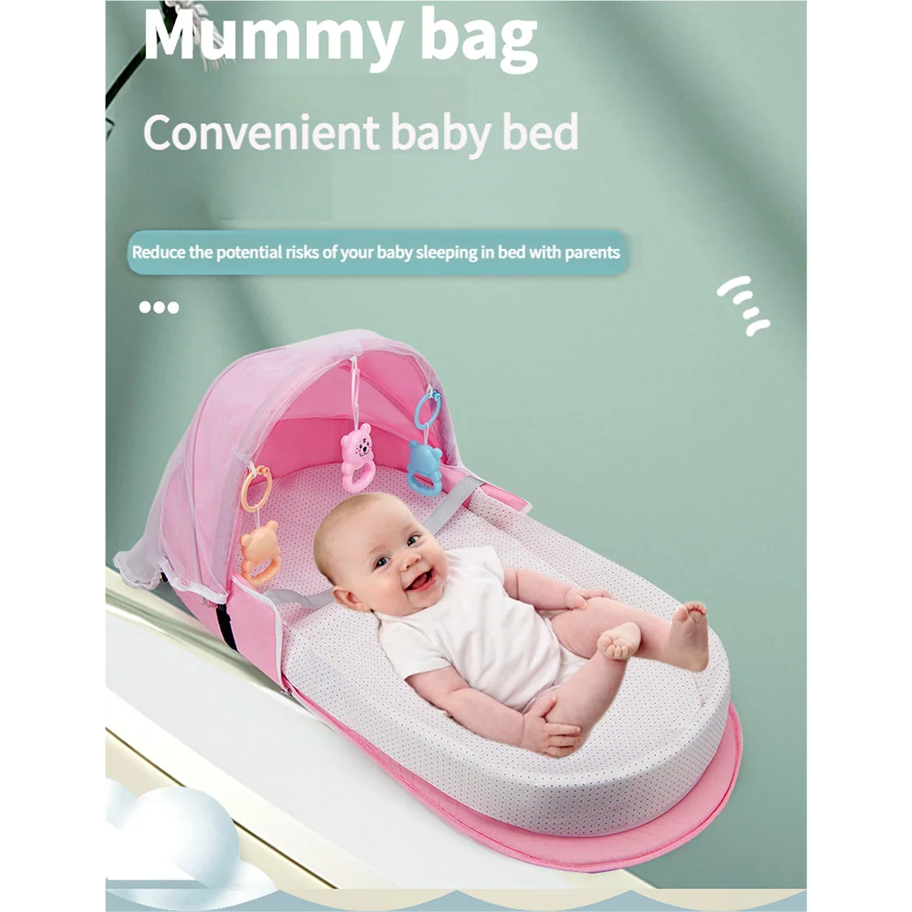 سرير أطفال محمول قابل للطي مضاد للسحق مع ناموسية، مرتبة مريحة، سرير سفر لاستخدام التخييم المنزلي لحديثي الولادة #1