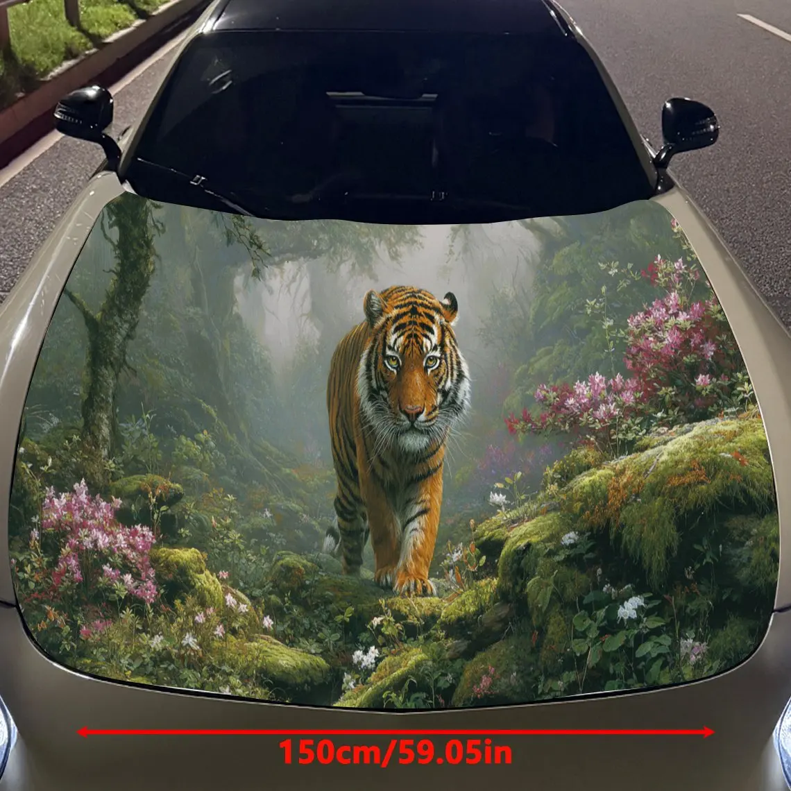 Mystical Floral Tiger Car Hood Stickers - Self-Adhesive, Waterproof and Durable Vinyl Wrap, Decorate And Protect Your Car - The