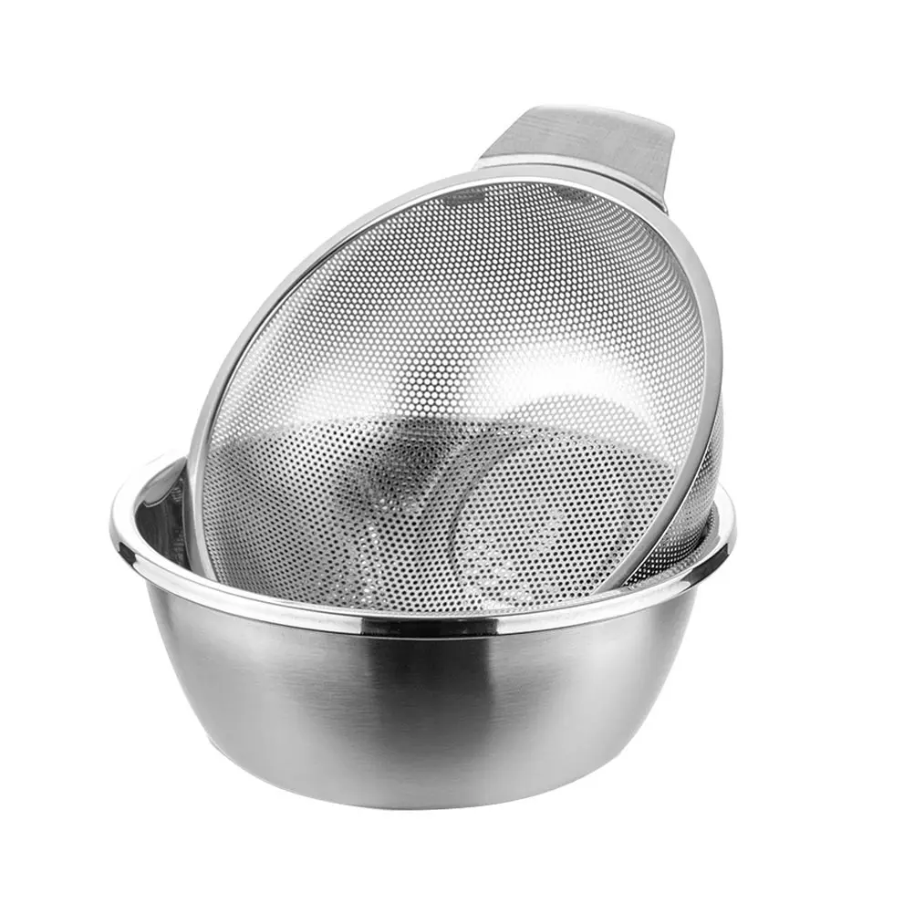 

Two-piece Drain Basket Set Stainless Steel Kitchen Supplies Fruit Cleaning Double-layer Vegetable Storage Multifunctional Silver