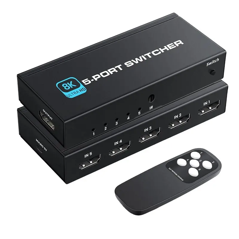 A42T-5 Ports 8K 60HZ -Compatible Switch Supports 4K@120Hz, 8K@60Hz Ultra HD Switcher Splitter For PS5/4/3, TV Projector