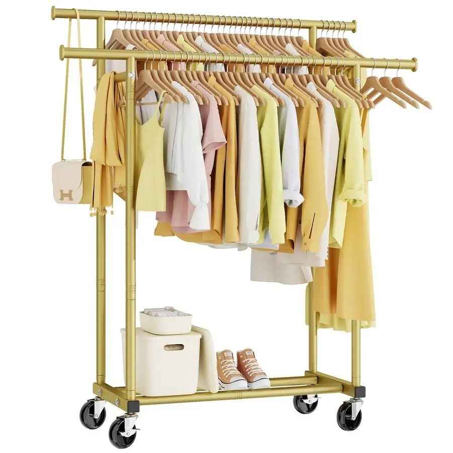 

Rods Clothes Rack, Sturdy Rolling Clothing Rack, Portable Clothing Racks for Hanging Clothes Metal Garment Rack Wardrobe Coat Ra
