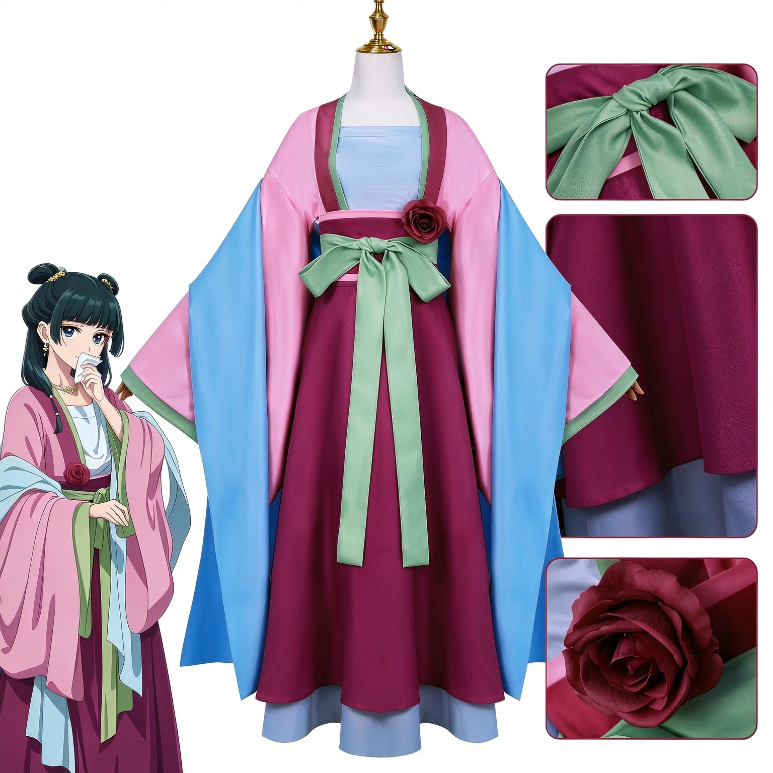 Anime The Apothecary Diaries Maomao Cosplay Costume Wig Set Dress Women Comic Con Roleplay Fancy Outfit for Halloween Party