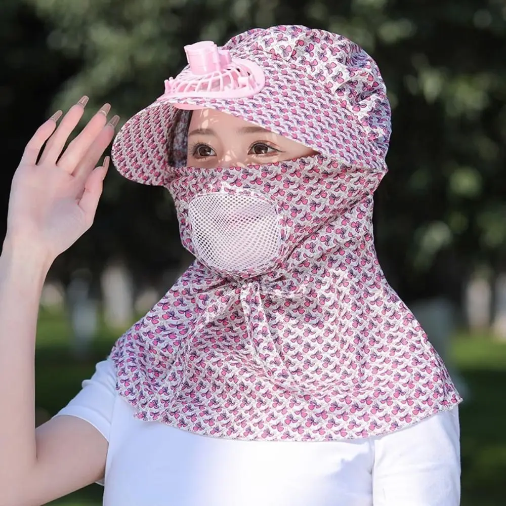 

Fashion Large Brim Fan Camping Hat with Electric Fan Full Face Face Hood Hat Anti-UV Breathable Camping Cap Outdoor