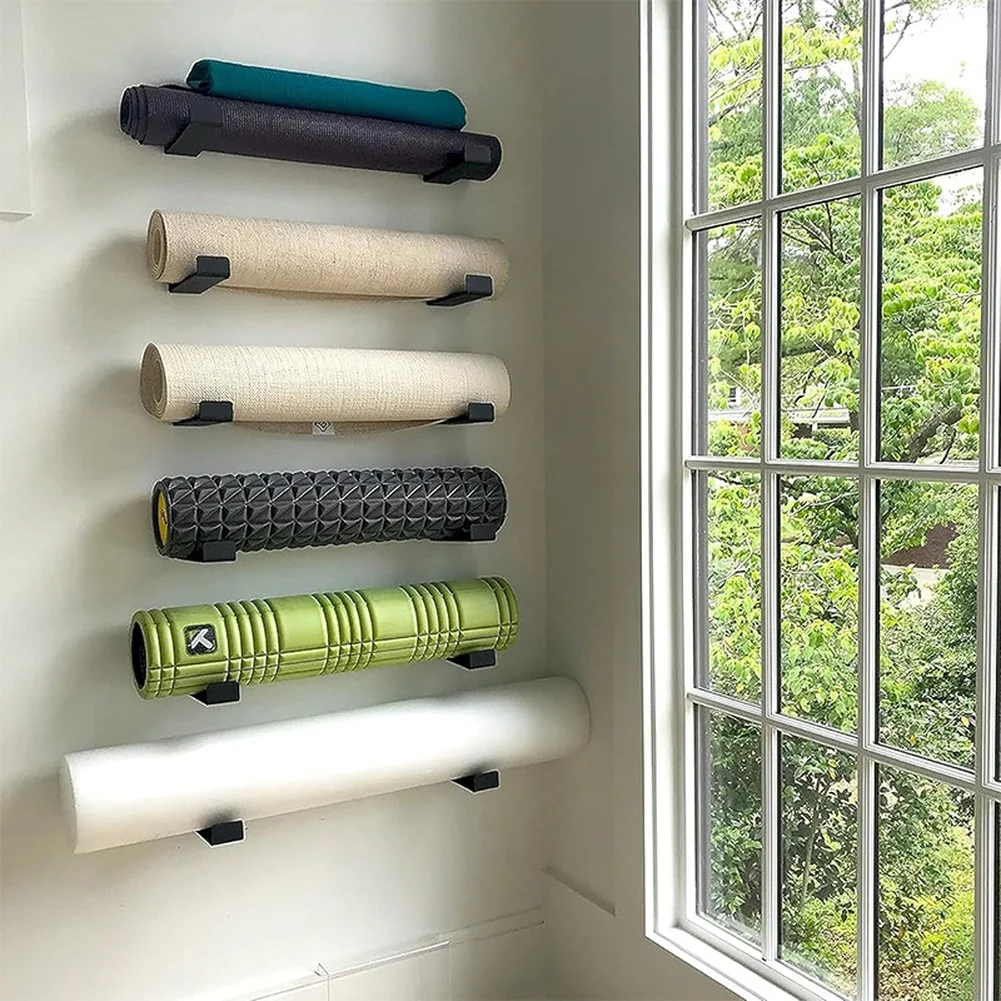 Wall Mounted Aluminum Yoga Mat Storage Rack 2Pcs Set with Felt Pads for Space Saving For Gym Equipment Storage