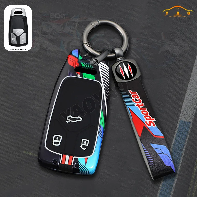 

Tricolor Coloured Drawing Car Shell Key Case Cover for Audi A4 A4L A5 Q5 Q7 TT TTS 8S B9 2016 2017 2018 Accessories