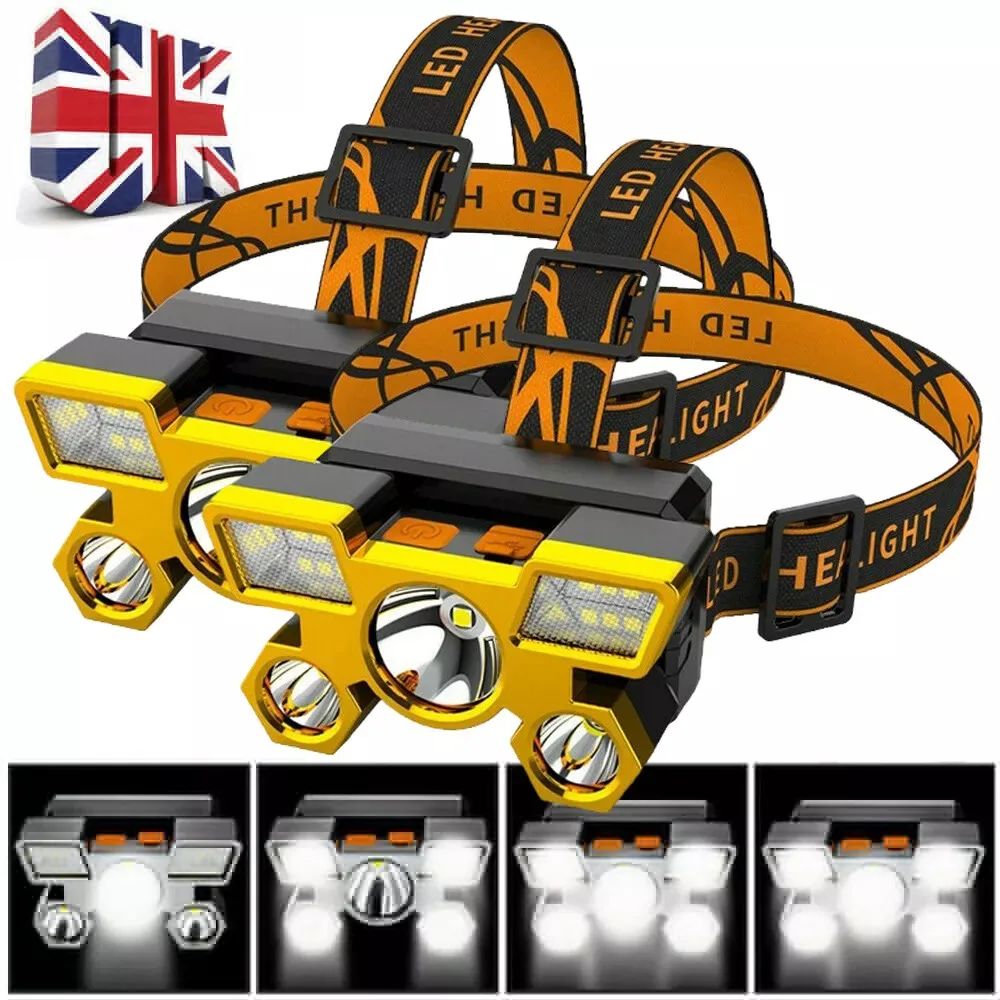 Super Bright 5 LED Head Flashlight USB Rechargeable HeadLamp Outdoor Powerful Waterproof Camping Fishing Adventure Head Lantern