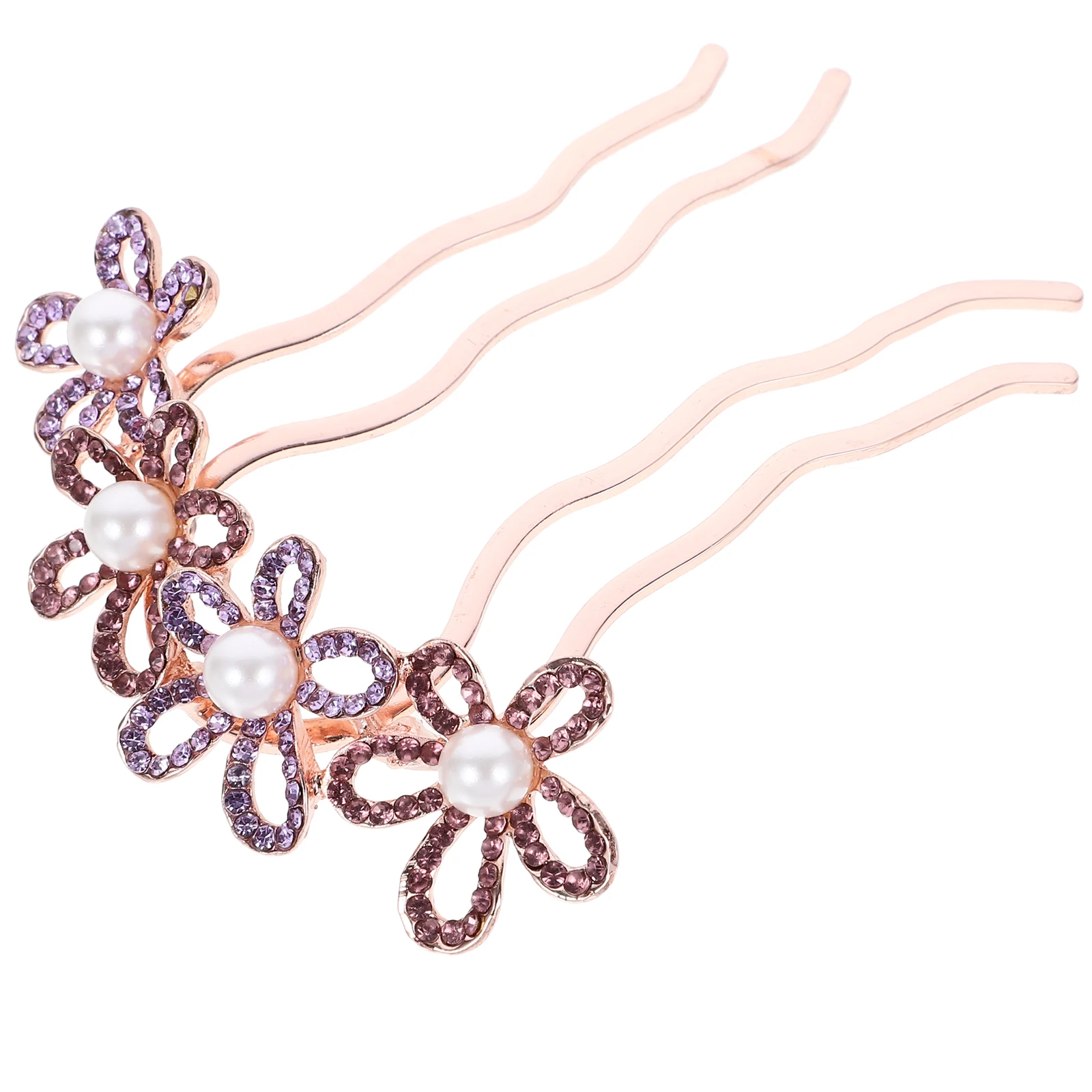 

Pearl Comb 4 Teeth Hair Flower Rhinestone Wedding Accessories Pink Durable Spring Claw Clips Ladies Back Head Decorations