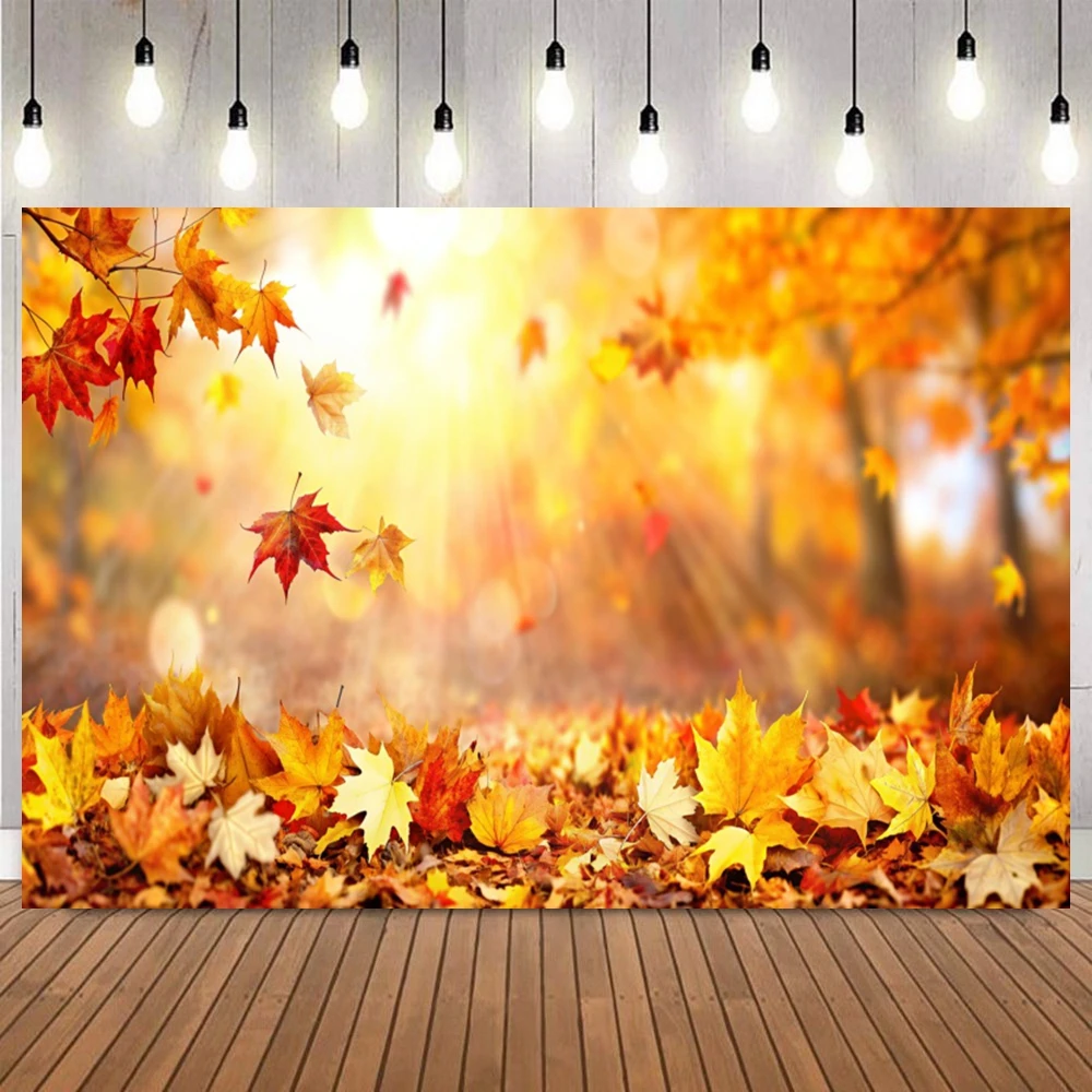 Autumn Maple Leaf Photography Backdrop Natural Landscape Sunshine Birthday Kids Portrait Baby Shower Photo Background Banner