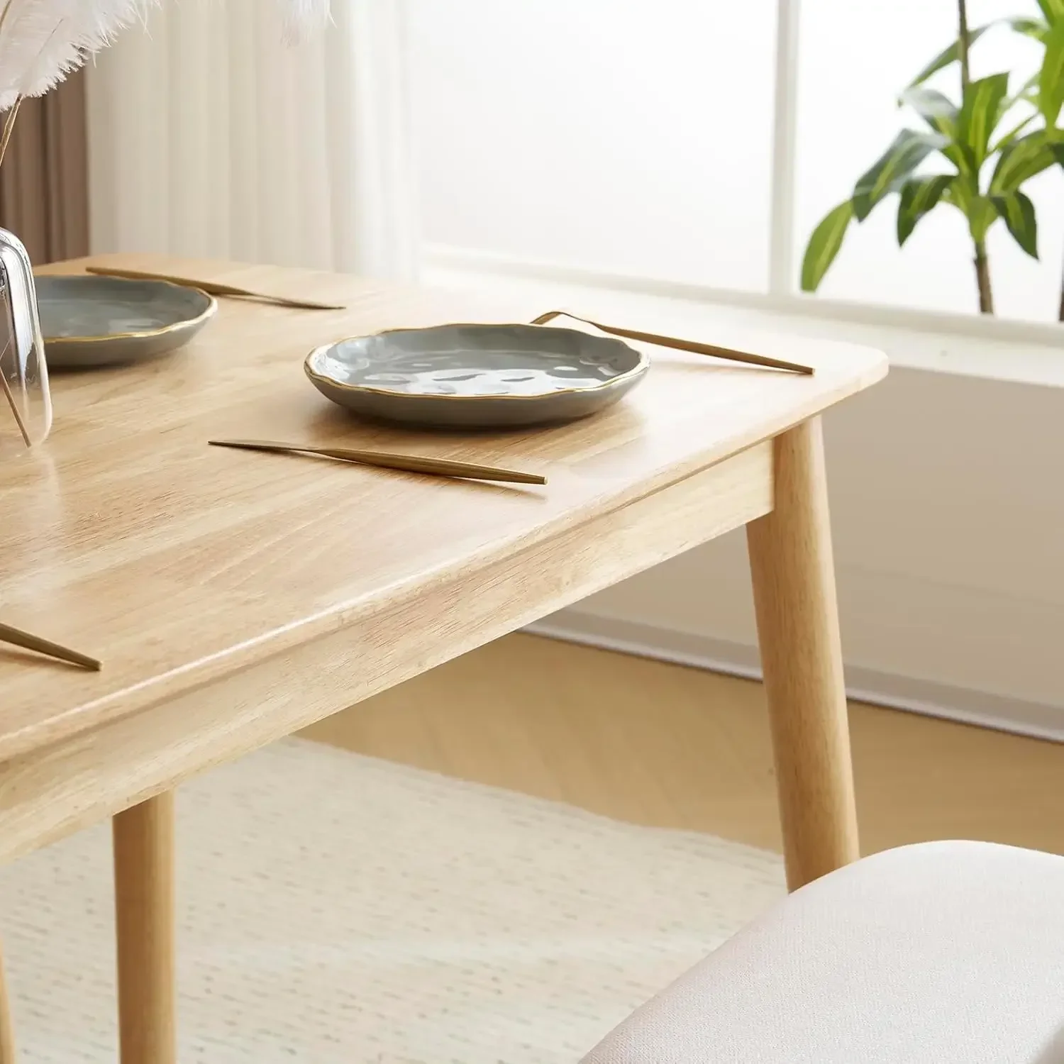 طقم طاولة طعام خشبية حديثة مكونة من 5 قطع لـ 4 أشخاص، طقم طاولة وكرسي حديث مدمج في منتصف القرن للمطبخ/الشقق الصغيرة #4