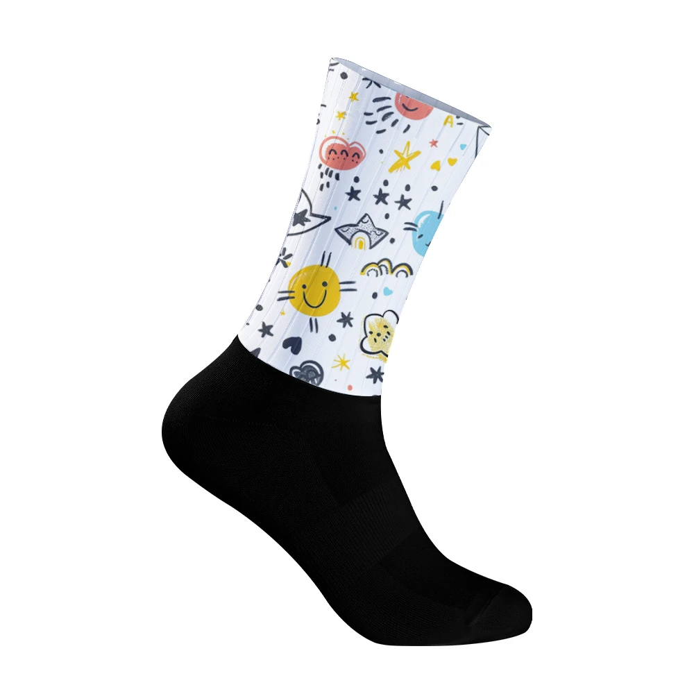 

Men's Colorblock Cycling Socks with Fun Cartoon Prints - Non - Slip Silicone Men's Sports Running Socks