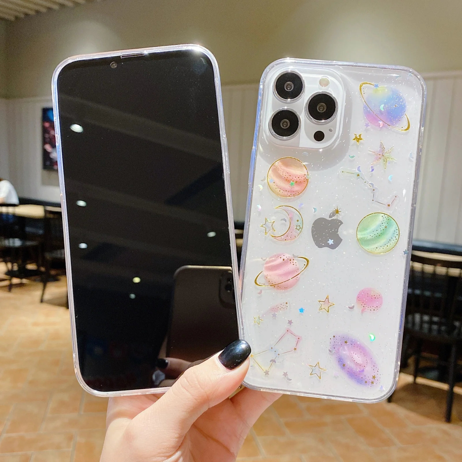 

Space Phone Case for iPhone 14 Pro Max Plus 5G Glitter Clear Phone Case Soft TPU Shockproof Phone Case Protection Cover