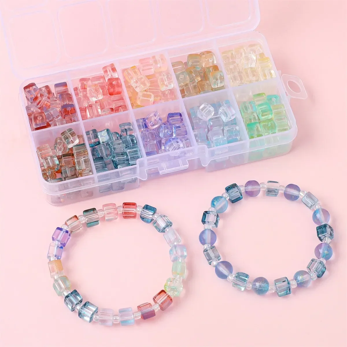 About 250pcs Glass Square Bead Set Box Material Pack DIY Handmade Handmade Bracelets, Bracelets, Beads, and Separation Beads Jew