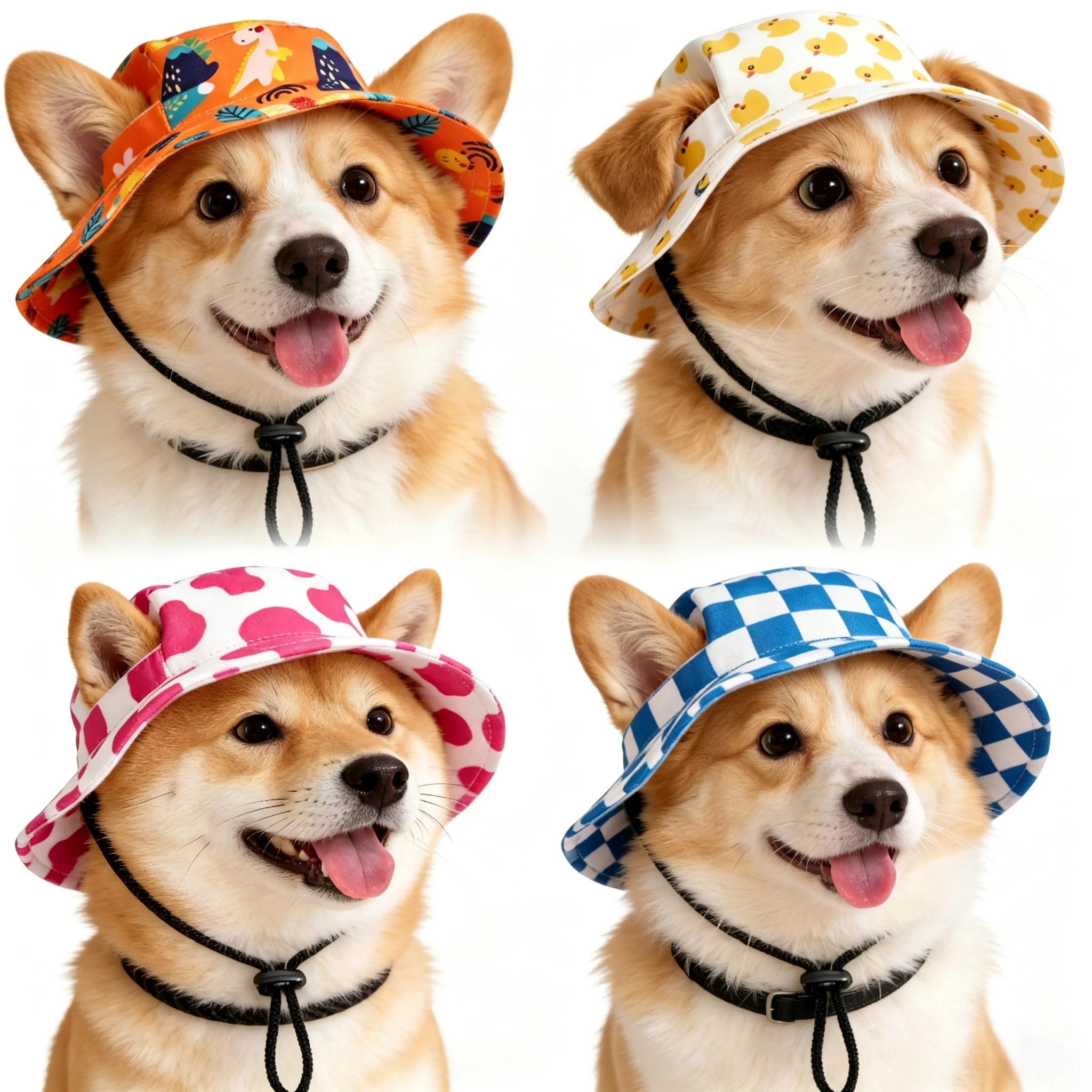 Adjustable Ear Exposed Pet Bucket Hat Summer Sun Hat Cute Print For Small Medium Large Dogs Cats Puppy Pet Accessories