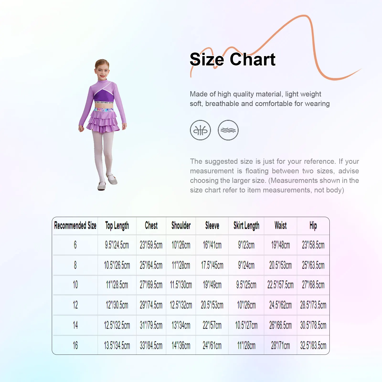 Completo da ragazza 2 pezzi per danza atletica, top corto a maniche lunghe con gonna sportiva, set da tennis, golf, abbigliamento sportivo, abbigliamento da ballo attivo