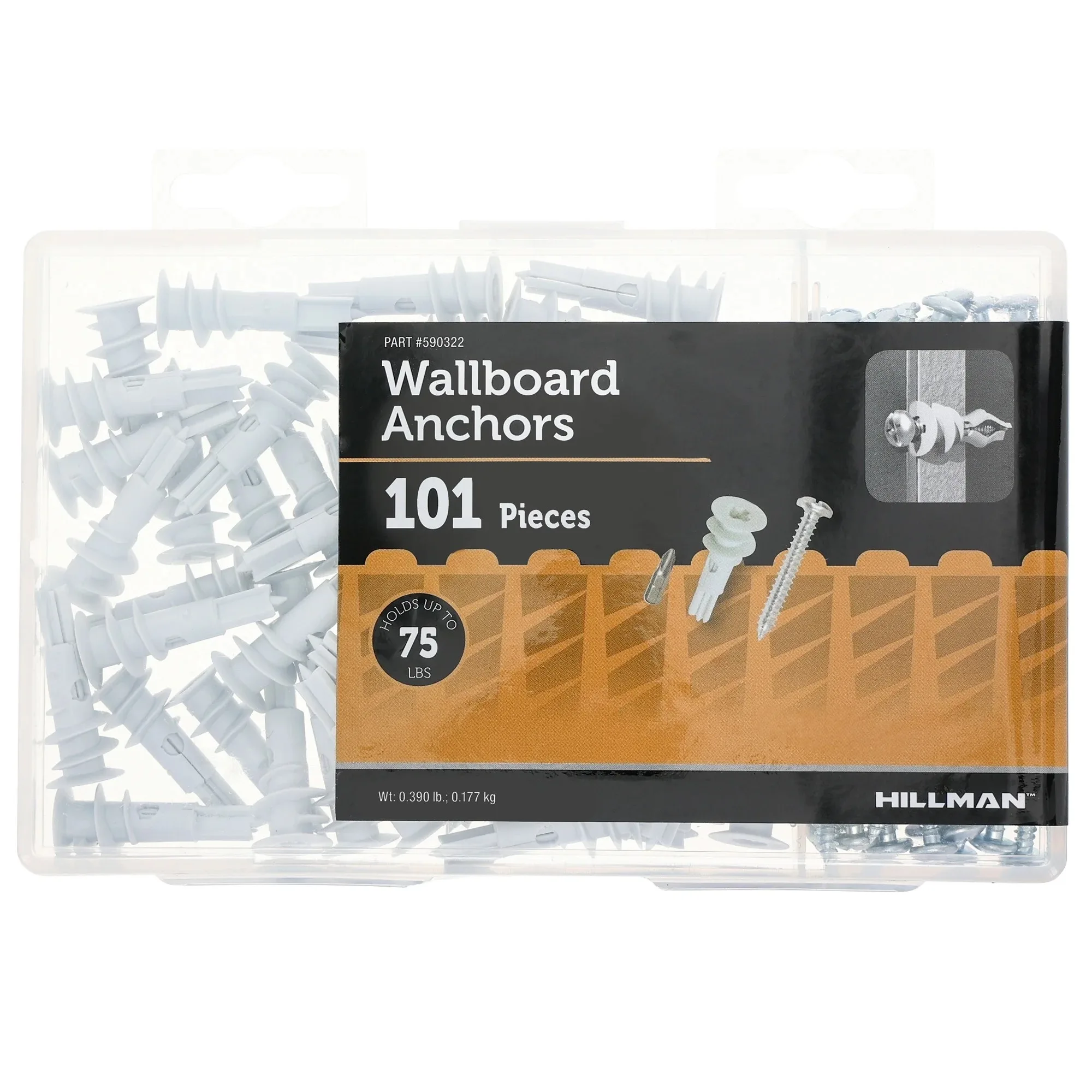 

Hillman 75 lb. #8 Nylon Drywall Anchor Screws, Pan Head Phillips Screw, 50 Pack