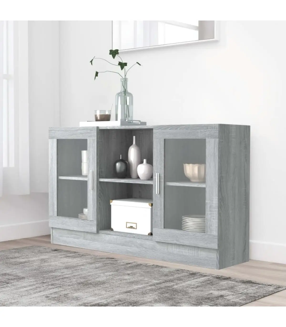 Sideboards display case Sonoma gray plywood 120x30,5x70 cm