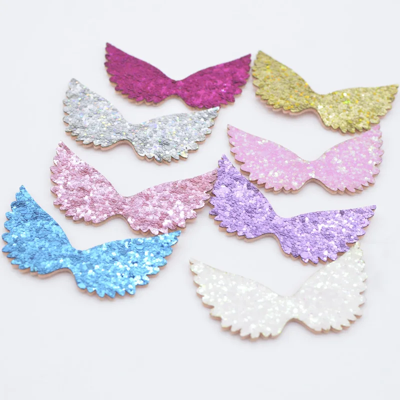 12Pcs 60*35mm Padded Glitter Fabric Patches Angel Wing Appliques for DIY Headwear Hair Clips Bow Accessories Crafts Decor