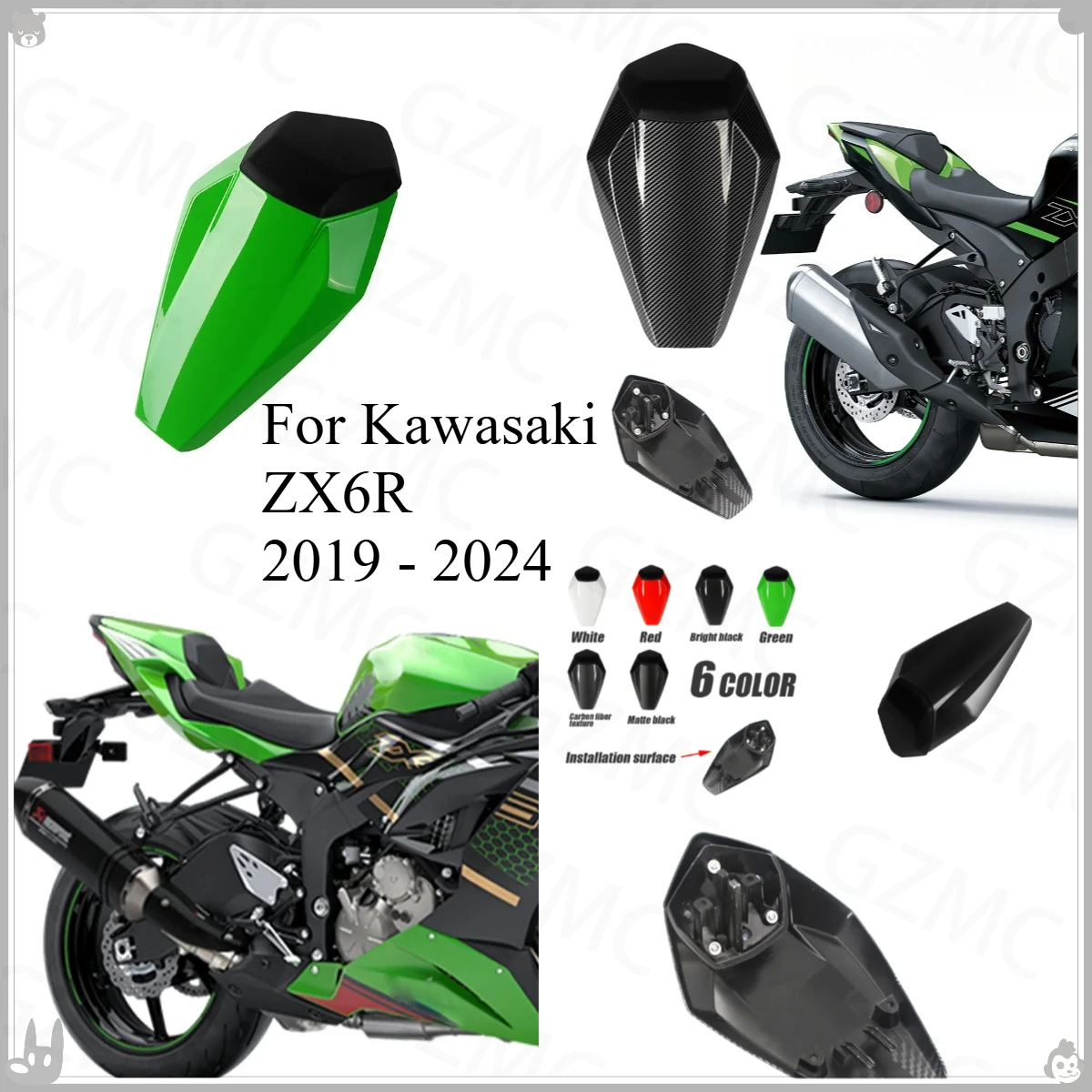 

Чехол на заднее сиденье для Kawasaki ZX6R 2019-2024, чехол на заднее пассажирское сиденье мотоцикла, обтекатель, подходит для ZX 6R 636 2021 2023