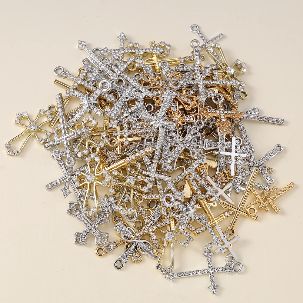 Mix 10 Stück Luxus Gold Silber Farbe Kreuz Charms für Schmuck handgemachte Kreuze Anhänger Halskette Diy Schmuck Erkenntnisse