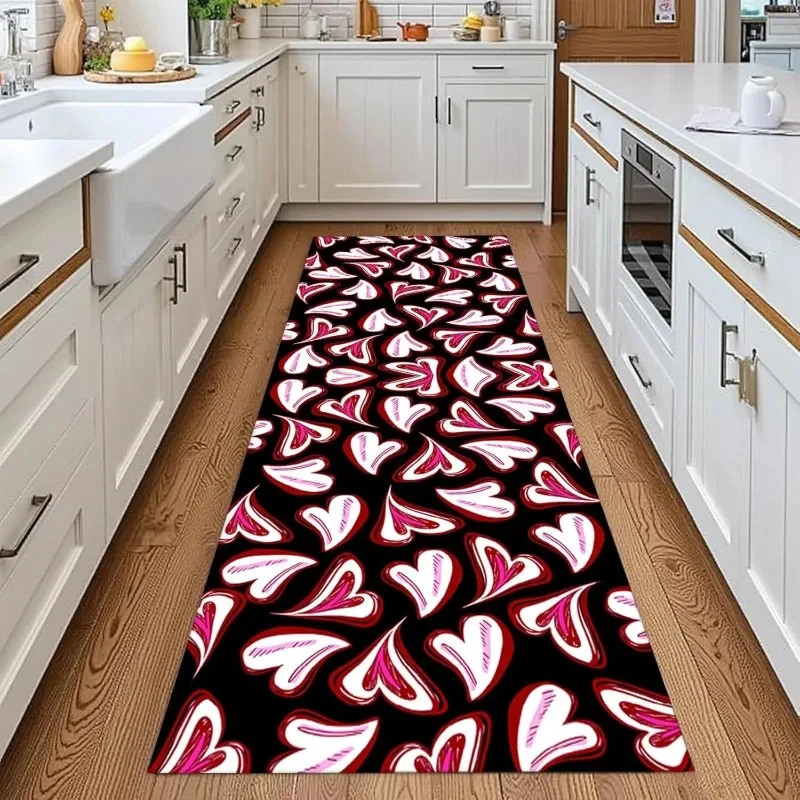 VIKAMA Sweet Multi Hearts Long Area Rug, Soft Non-slip Kitchen Runner Mat, Washable Floor Carpet Indoor Home Corridor Decoration