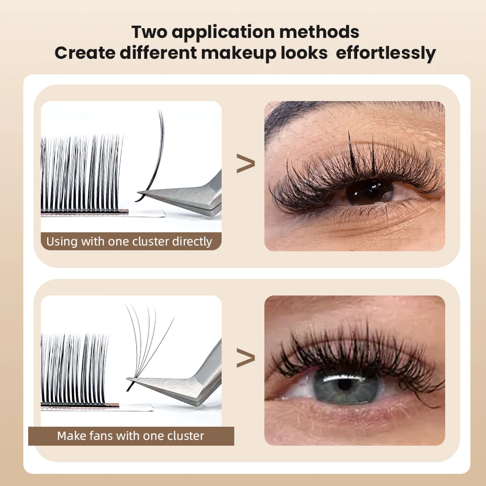 Yelix 5D Volume Fans Lash Clusters Soft Roots Easy Grafting Fluffy False Eyelashes Premade Natural Look Wispy Curly Quick Bloom