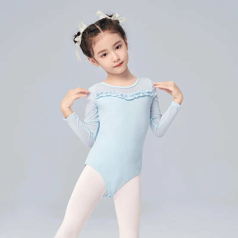 Girls Ballet Cotton Mesh Splice Dance Leotards Kids Gymnastics Dance Long Sleeves Children Elegant Lace Costumes