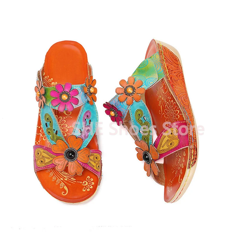 Colorful Graffiti Print Woemn Leisure Slippers Hollow Out Flowers Decor Peep Toe Wedges Summer Beach Sandals Ladies Hight Heels