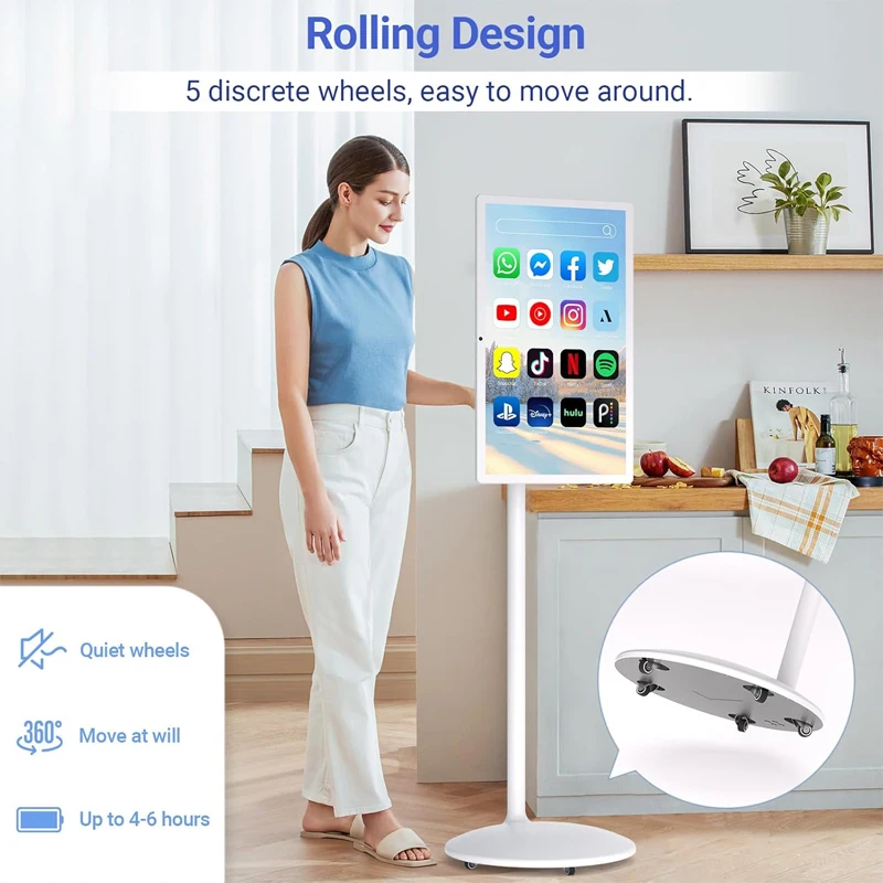 Movable Rechargeable Standby Me 21.5 32 Inch Smart Capacitive Portable Touch Screen Portable Stand by Me TV with Wheels