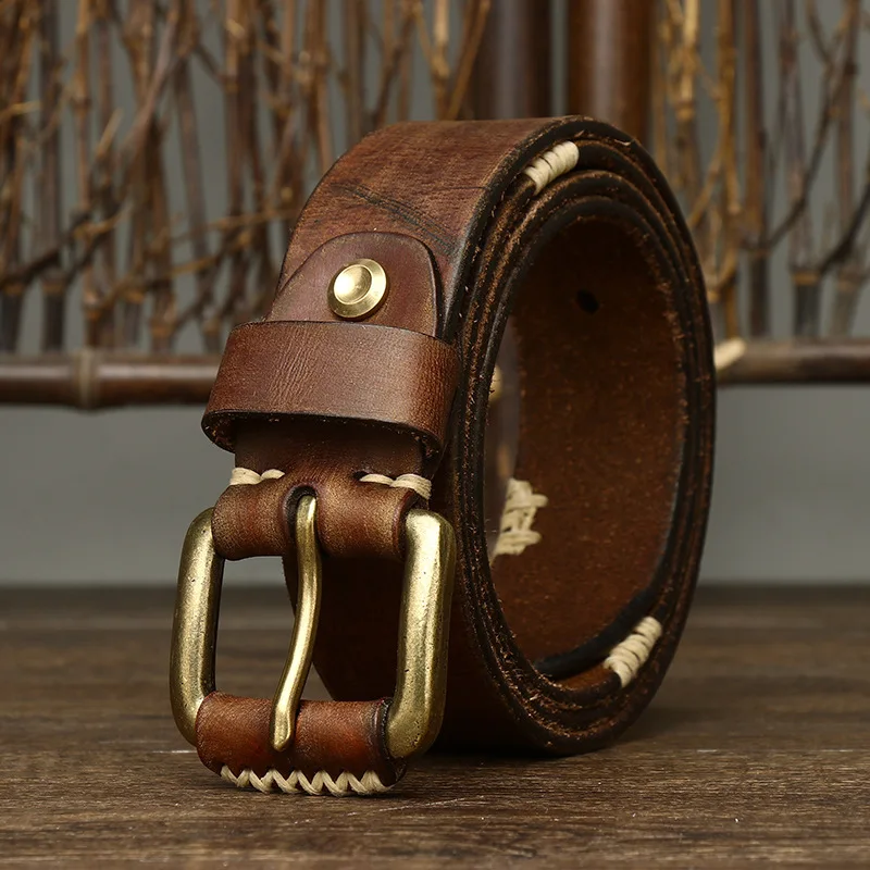 

New handmade retro top layer cowhide belt men's genuine leather pin buckle Korean style personality trend jeans belt
