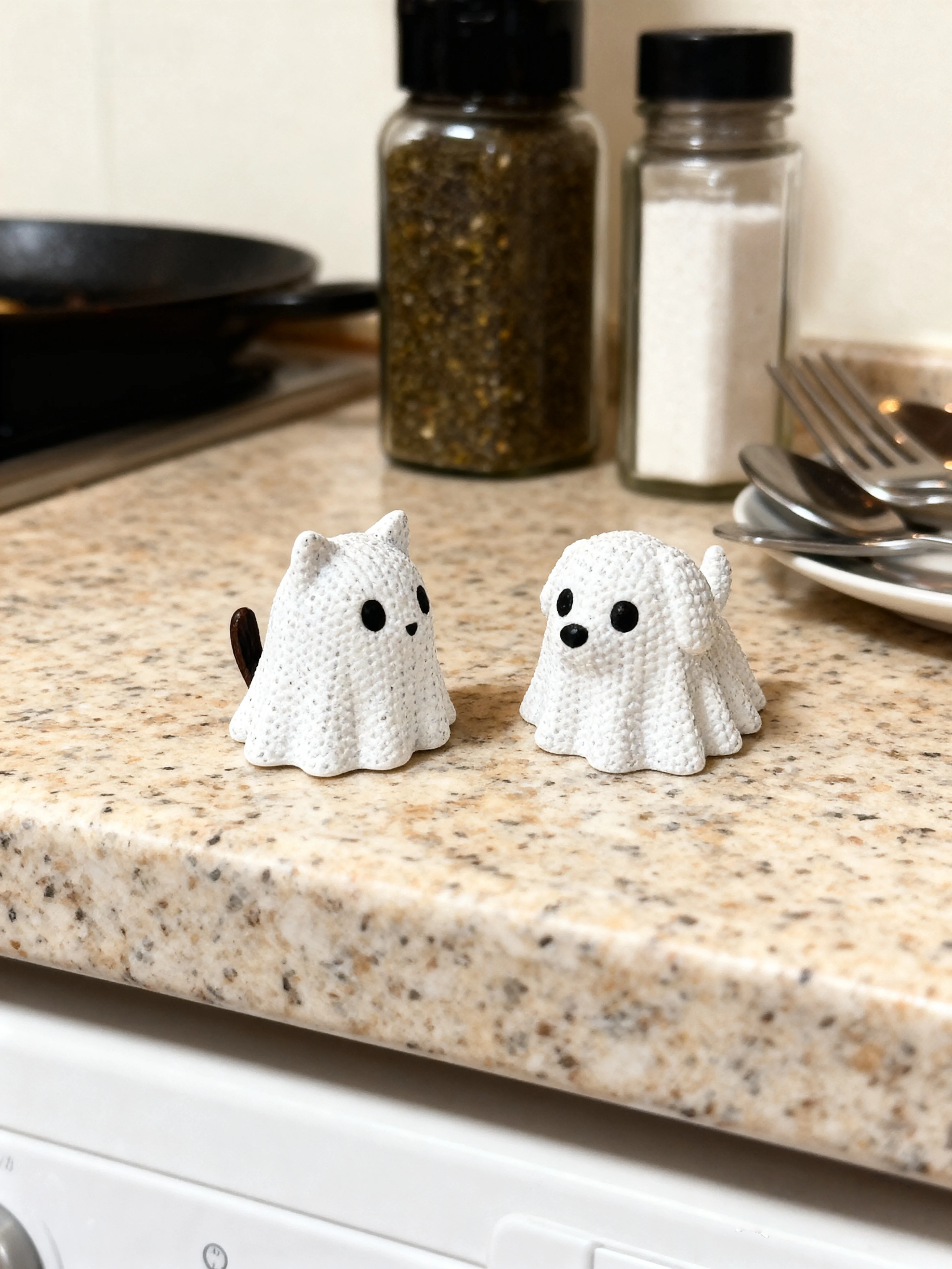 2 pieces - Ghost Cat and Ghost Dog holiday statue decorations, made of plastic, Halloween gifts, funny birthday presents, desktop decorative ornaments, party favor fillers