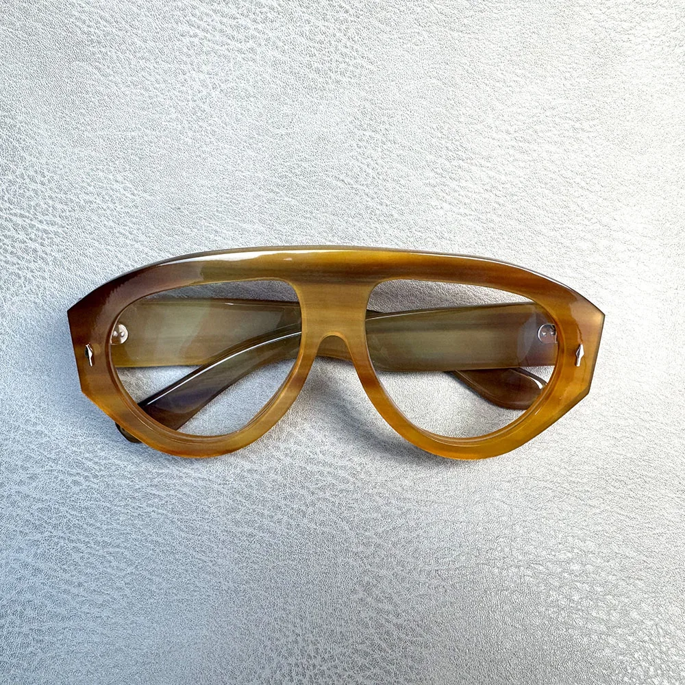 

Eyeglass Frames Vintage Aviator Oversize Handmade Light Coffee Horn Prescription Men Glasses Frames Optical Lenses Eyeglasses