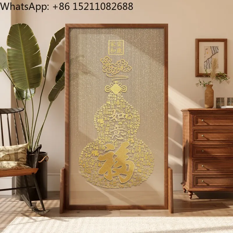 LLY new Chinese screen partition living room entrance entrance bedroom blocking solid wood gourd blessing character