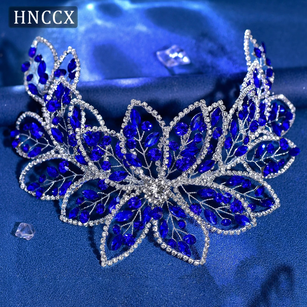 HNCCX Blue Color Wedding Hair Accessories Rhinestone Bridal Headband Woman's Headwear Luxury Bridal Headpiece Tiara CP803