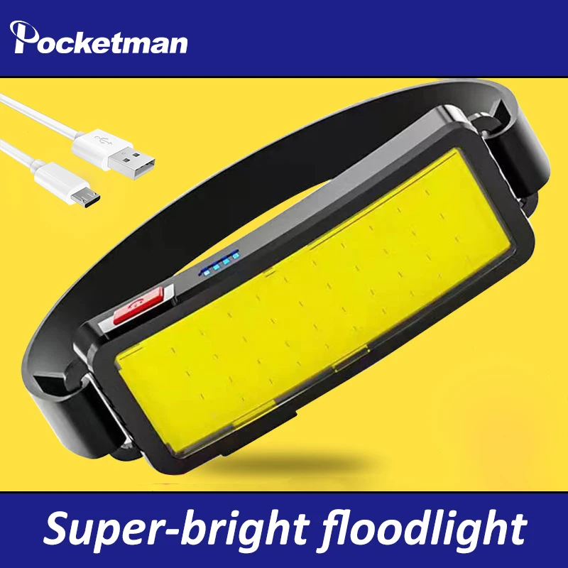 Powerful COB Headlamp Super Bright Floodlight USB Rechargeable Headlight Emergency Head Flashlight Waterproof Head Lamp