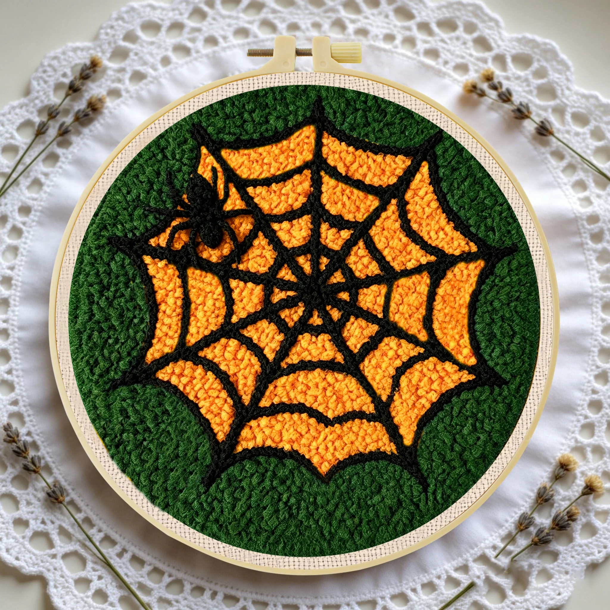 Anfänger-Halloween-Punch-Needle-Stickerei-Set 20x20cm 1 Stück Entspannendes Grusel-Geist-Kürbis-DIY-Set für Süßes oder Saures Partydekoration – Detail 4
