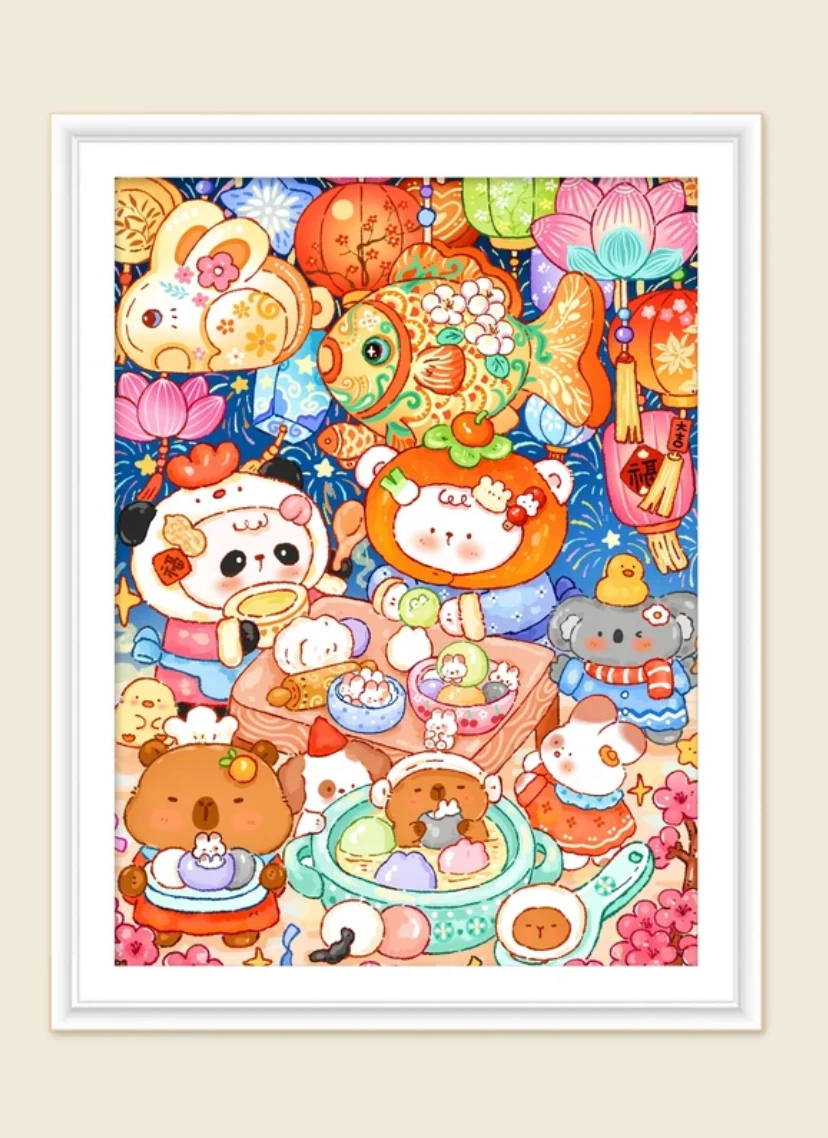 9ct 65X85cm Cartoon Animals festive lantern Pre-Printed Cross Stitch Kit DIY Embroidery Set Handicraft Floss Needle Crafts