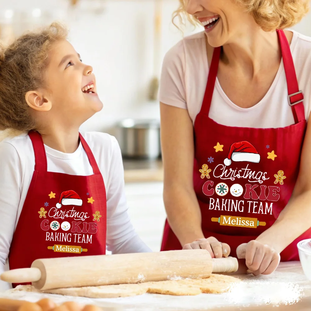 

Personalized Name 1Pcs Adults/Children Christmas Cookie Baking Team Apron Lovely New Years Gift Winter Holiday Kitchen Accessory
