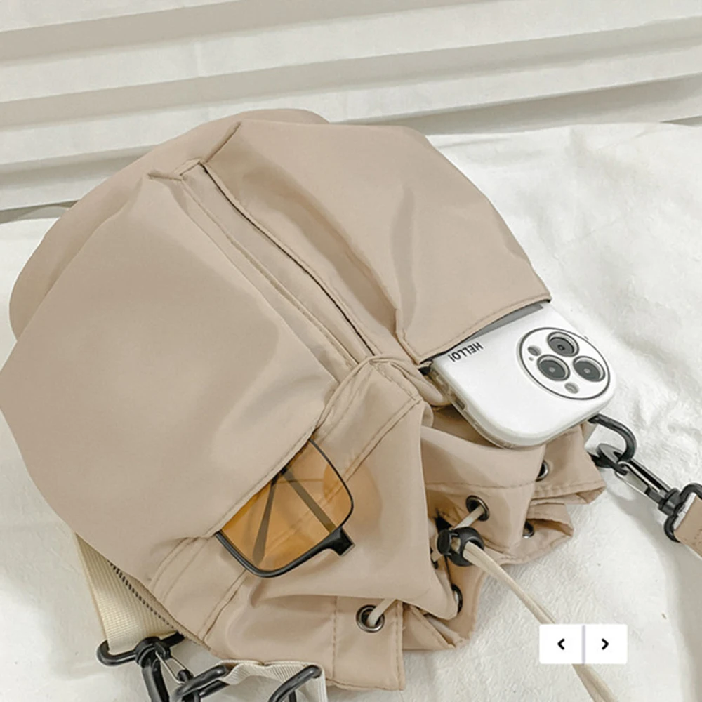 Nowe żyłka nylonowa torby kubełkowe koreański styl sznurek miękka torba typu Crossbody torba o dużej pojemności codzienna torba na ramię moda damska torba