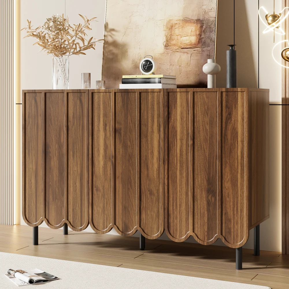 Modernes Sideboard aus Holz mit 120 x 35 x 80 cm großen, grifffreien, verstellbaren Regalen und Stauraum für Wohnzimmer, Flur und Esszimmer – Detail 7