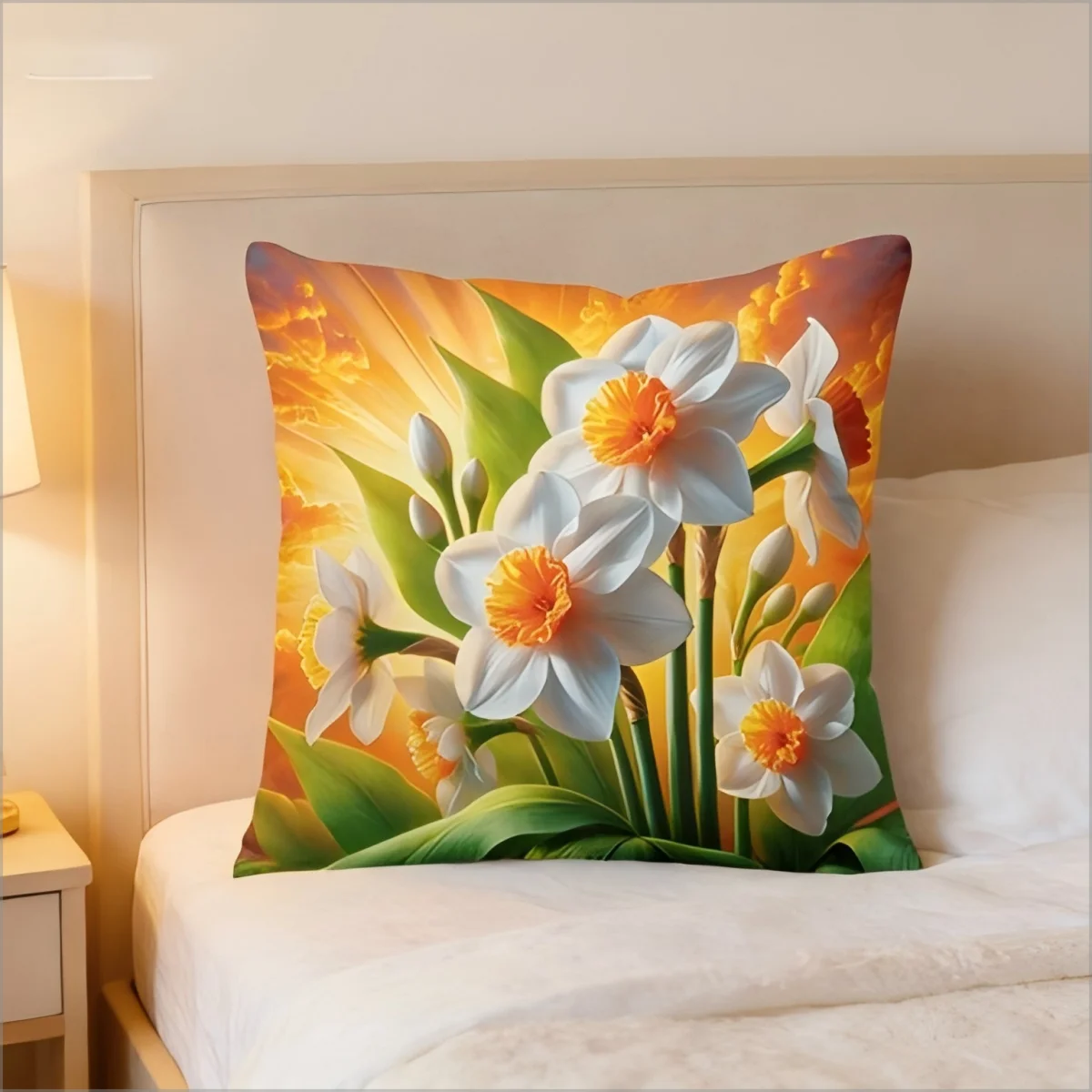 Vibrant Daffodil Flower Pillow Cover 2D Realistic Narcissus Print Sunset Botanical Cushion Case for Sofa Bed Couch  Home Decor