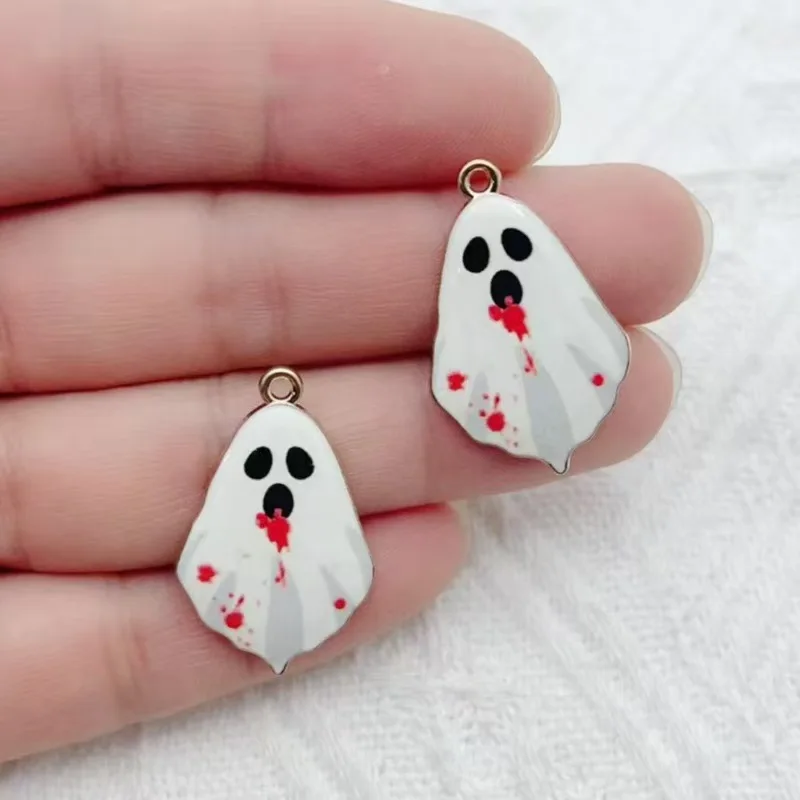 10pcs Cross border Halloween Gothic style Cute Ghost Alloy Printed Pendant DIY Earrings Necklace Keychain Pendant