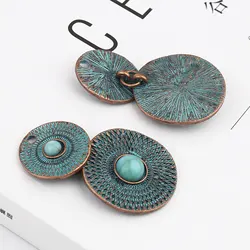 Bohemian Patina Metal Pendants Round Antique Copper Green Blue Flower Elephant Charms DIY Making Earrings Necklace Jewelry Gifts