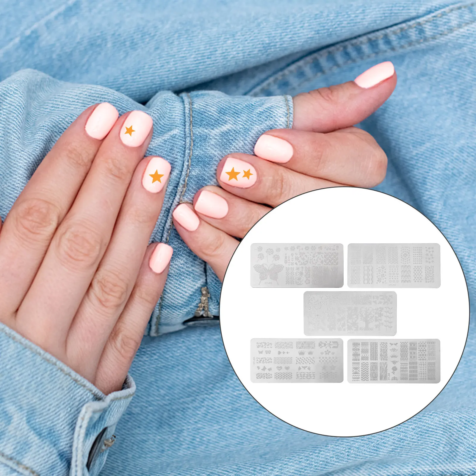 

Набор из 5 трафаретов для стемпинга на ногтях, шаблоны из нержавеющей стали, инструменты для маникюра, набор для нанесения декора, подарок на Рождество